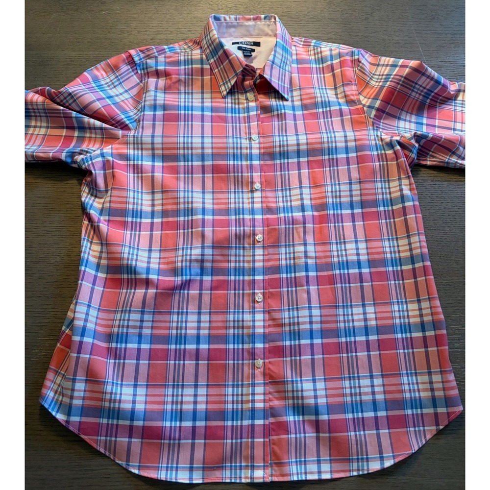 Chaps No Iron Mens XL Long Sleeve Button Down Shirt Pink Blue Plaid 206795918001